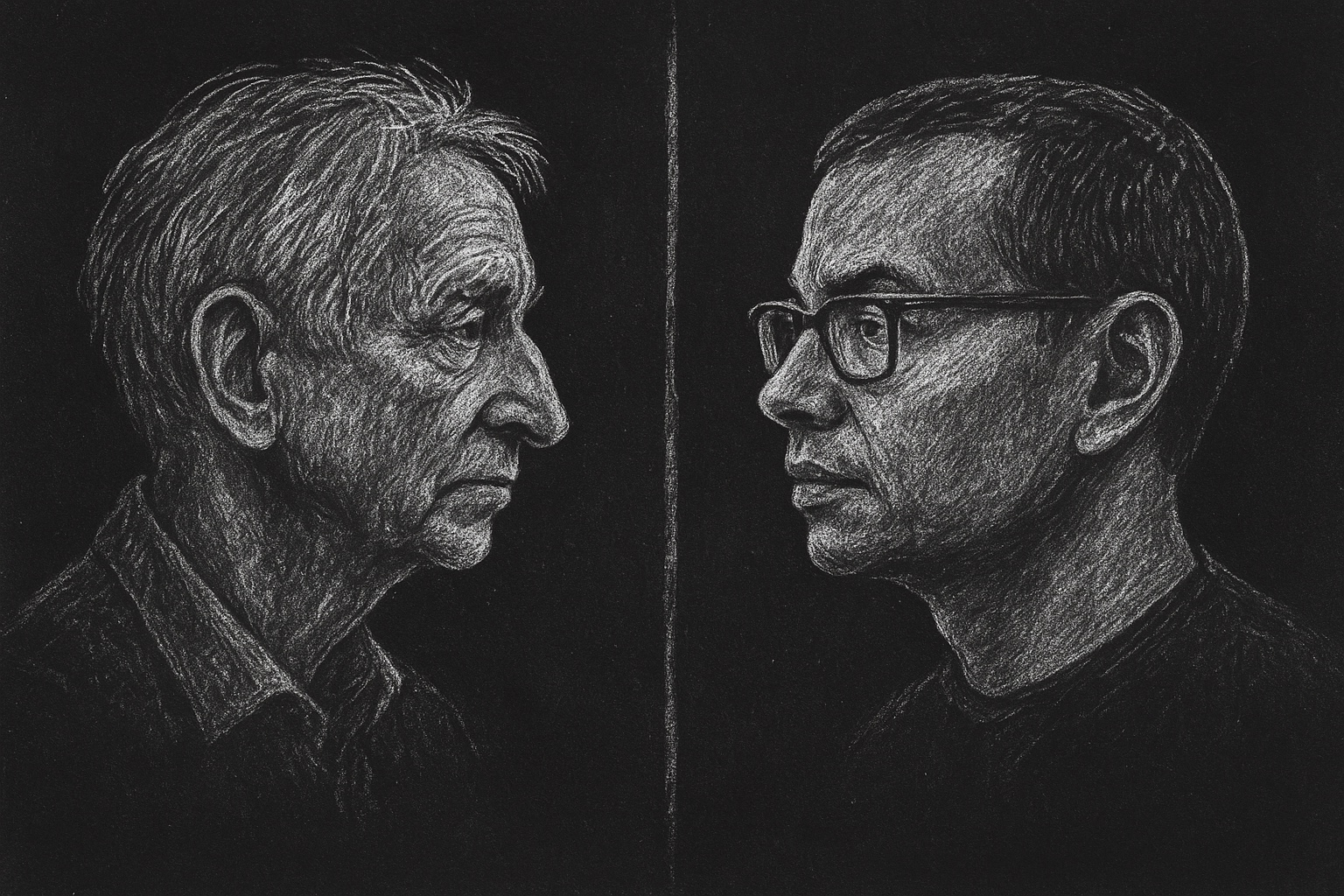Geoffrey Hinton à gauche et Demis Hassabis à droite, face à face